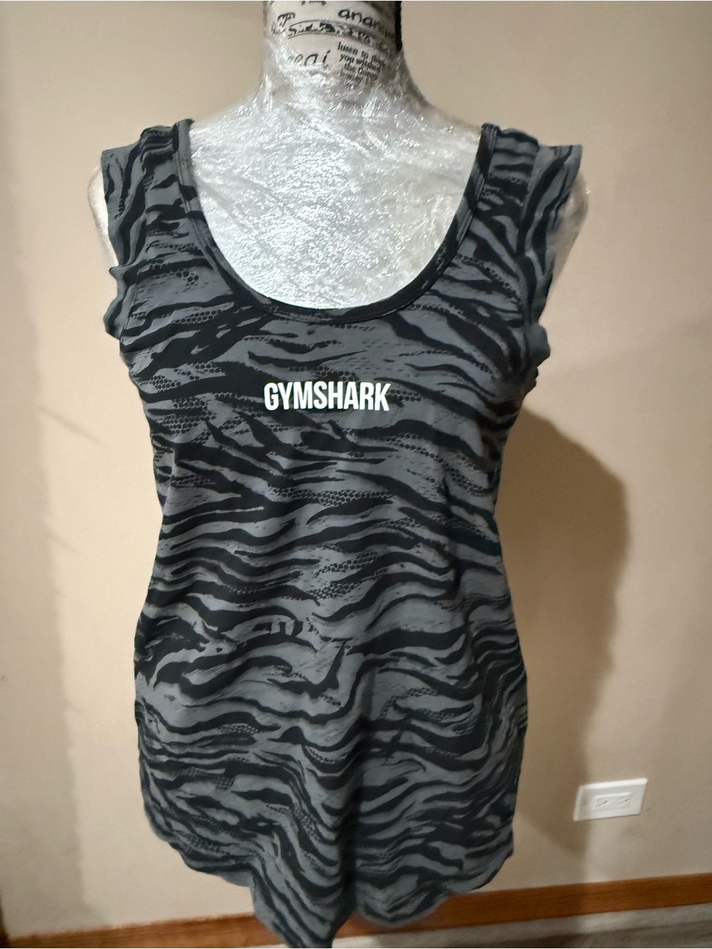 Gymshark Black & Gray Zebra-Patterned Scoop Neck Tank